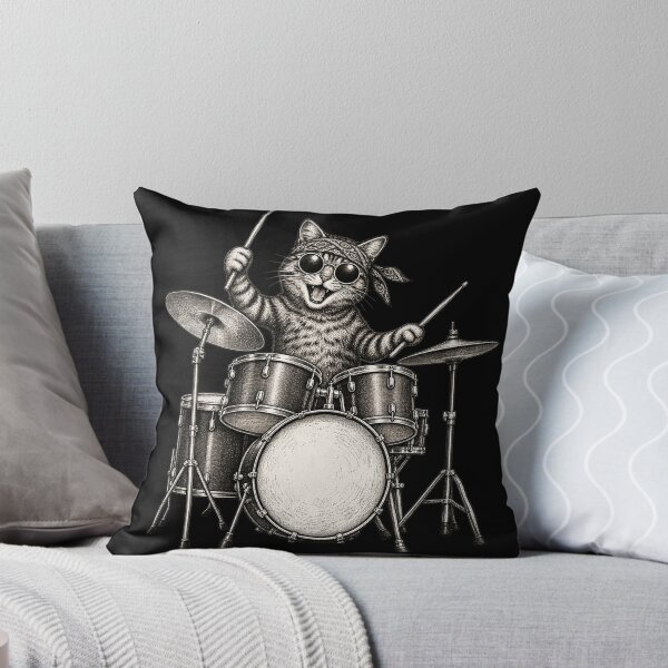 Item preview, Funny Cat Drummer Wearing Sunglasses and Bandana Playing a Drum Set designed and sold by SOUFIANE1991.