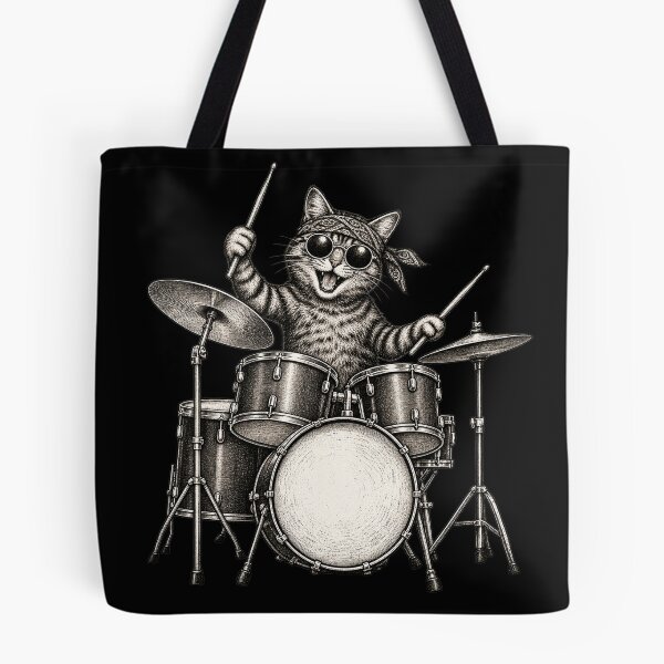 Item preview, Funny Cat Drummer Wearing Sunglasses and Bandana Playing a Drum Set designed and sold by SOUFIANE1991.