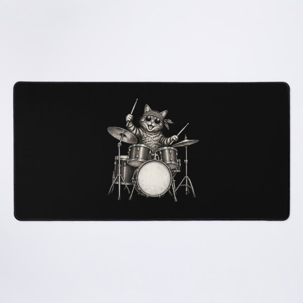 Item preview, Funny Cat Drummer Wearing Sunglasses and Bandana Playing a Drum Set designed and sold by SOUFIANE1991.