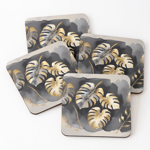 Item preview, Floating Gold Monstera on Black Wash designed and sold by BeachWhisper.