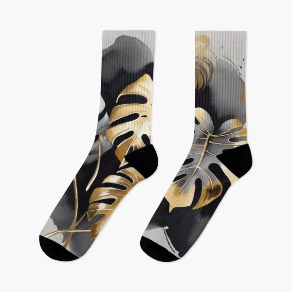 Item preview, Gold and Gray Monstera on Ink Wash designed and sold by BeachWhisper.