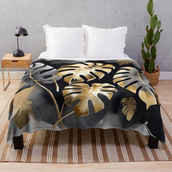 Item preview, Gold and Gray Monstera on Ink Wash designed and sold by BeachWhisper.