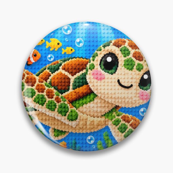 Item preview, Cute Sea Turtle in a Colorful Coral Reef – Building Block Mosaic Art designed and sold by WildWhimsy Art.