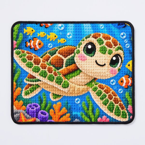 Item preview, Cute Sea Turtle in a Colorful Coral Reef – Building Block Mosaic Art designed and sold by WildWhimsy Art.