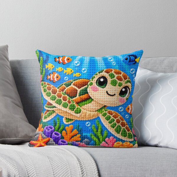 Item preview, Cute Sea Turtle in a Colorful Coral Reef – Building Block Mosaic Art designed and sold by WildWhimsy Art.