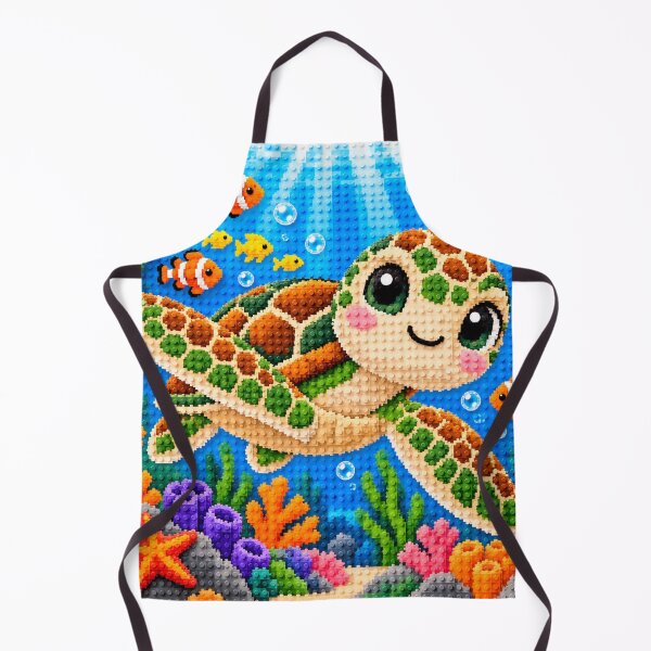 Item preview, Cute Sea Turtle in a Colorful Coral Reef – Building Block Mosaic Art designed and sold by WildWhimsy Art.