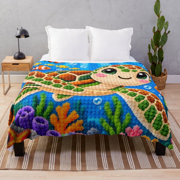 Item preview, Cute Sea Turtle in a Colorful Coral Reef – Building Block Mosaic Art designed and sold by WildWhimsy Art.