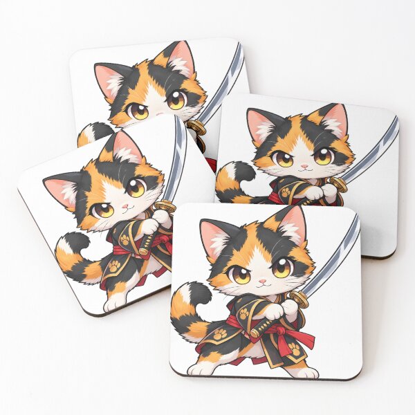 Item preview, CHIBI Calico Cat Samurai with Katana designed and sold by BrewGamerJ.