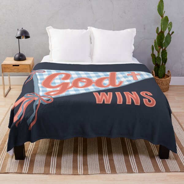 Item preview, God Wins Pennants Flag, Holy Spirit Mascot, Team Jesus Girly Varsity Blue and Red designed and sold by Forevermore.