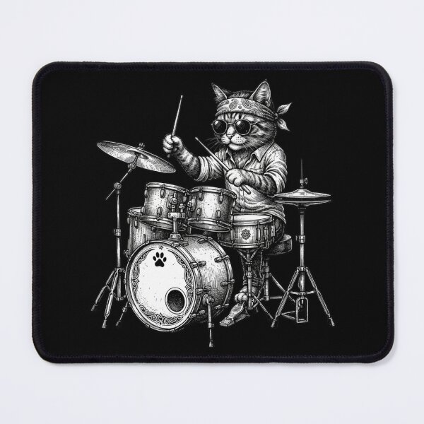 Item preview, Funny Cat Drummer Wearing Sunglasses and Bandana Playing a Drum Set designed and sold by SOUFIANE1991.