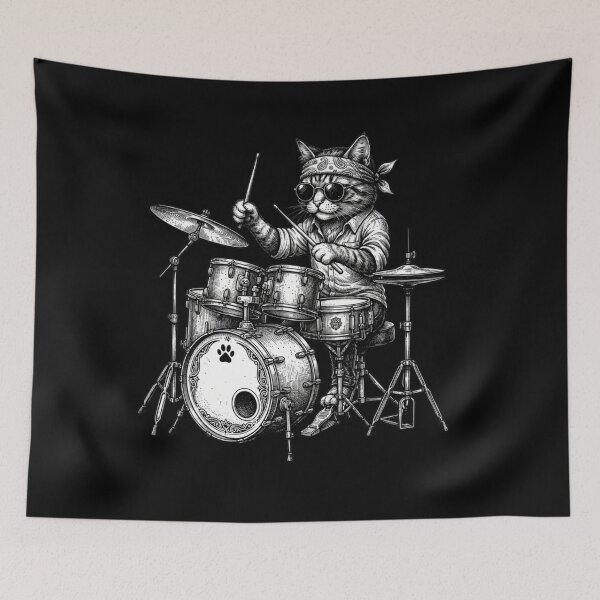 Item preview,  Funny Cat Drummer Wearing Sunglasses and Bandana Playing a Drum Set designed and sold by SOUFIANE1991.