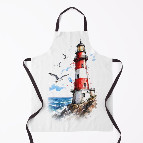 Item preview, Red and White Lighthouse Watercolor – Coastal Seaside Ocean Art designed and sold by ArtesioByZaber.