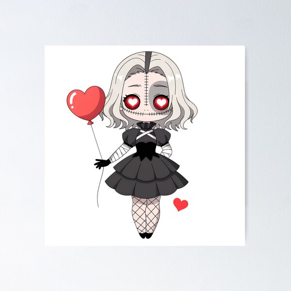 Item preview, Cute Gothic Stitched Doll with Heart Eyes and Heart Balloon designed and sold by Snifferius.