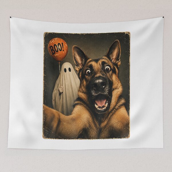 Item preview, German Shepherd Halloween Ghost Selfie Boo Dog Meme Graphic Men Women Funny  designed and sold by MasonPotter.