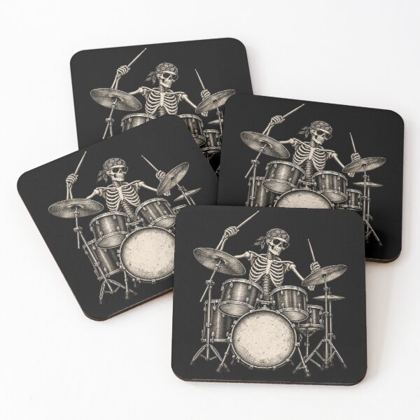 Item preview, Skeleton Drummer Wearing Sunglasses & Bandana – Vintage Rock Drum Set designed and sold by SOUFIANE1991.
