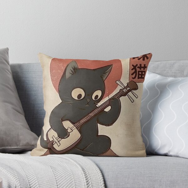 Item preview, Japanese Black Cat Playing Traditional Shamisen  designed and sold by Fictio ⭐​⭐​⭐​⭐​⭐​.