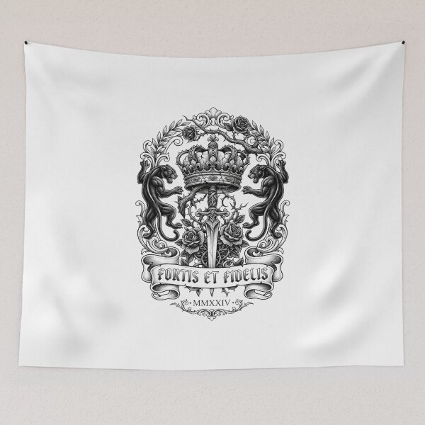 Item preview, Fortis Et Fidelis Medieval Sword Shield Coat of Arms designed and sold by RoyalDeluxGo.