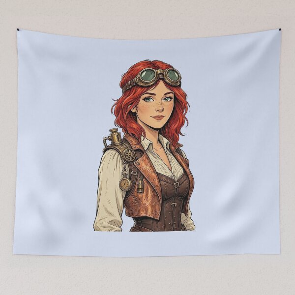 Artikelvorschau, Steampunk-Mädchen – Rothaarige Erfinderin mit Schutzbrille entworfen und verkauft von SweetLilith.