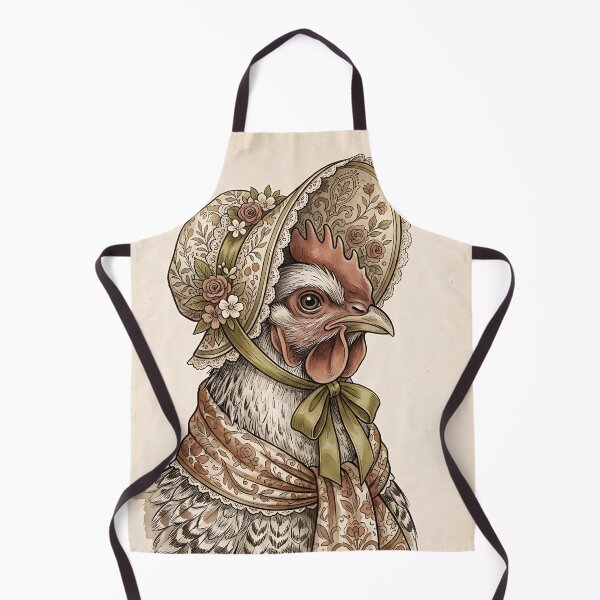 Item preview, Vintage Cottagecore Chicken in Bonnet Floral Illustration designed and sold by ZahraaStudio.