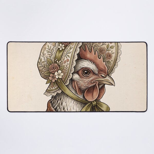 Item preview, Vintage Cottagecore Chicken in Bonnet Floral Illustration designed and sold by ZahraaStudio.
