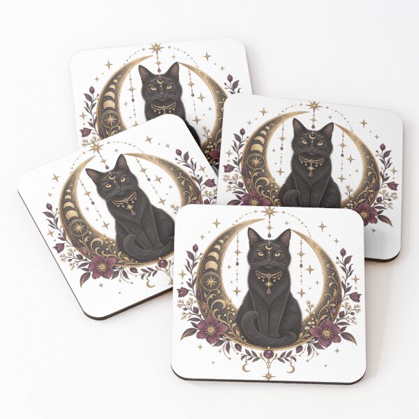 Item preview, Copy of Mystical Black Cat with Crescent Moon and Flowers designed and sold by WangAew.