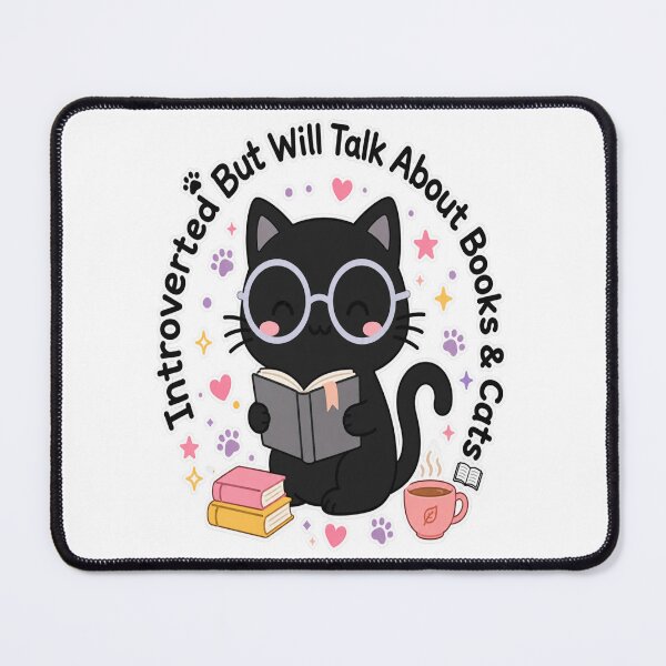 Item preview, Introverted But Will Talk About Books And Cats - Funny Bookish Black Cat Gift designed and sold by ✨ Daily Vibe Studio ✨.