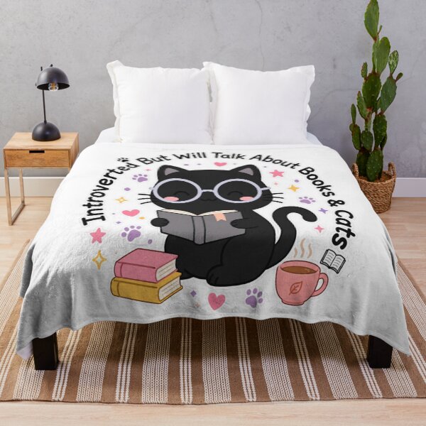 Item preview, Introverted But Will Talk About Books And Cats - Funny Bookish Black Cat Gift designed and sold by ✨ Daily Vibe Studio ✨.