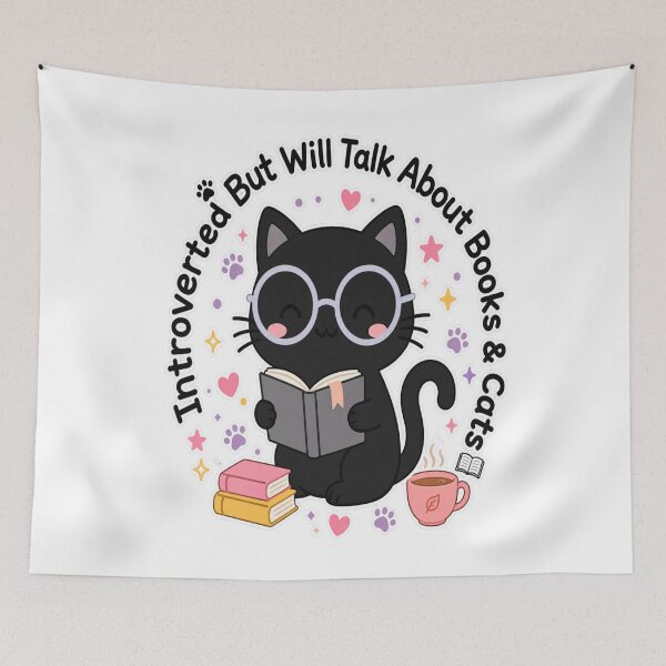 Item preview, Introverted But Will Talk About Books And Cats - Funny Bookish Black Cat Gift designed and sold by ✨ Daily Vibe Studio ✨.