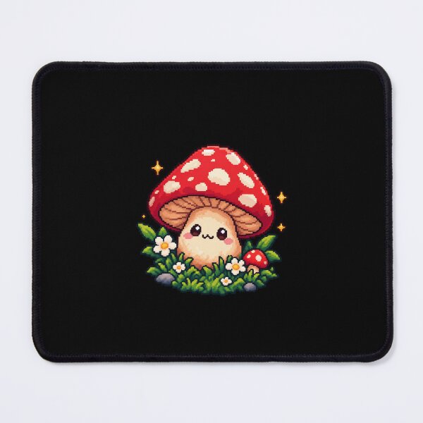 Item preview, Magic Mushroom – Kawaii Pixel Art - Black Edition designed and sold by Handmade--Heaven.