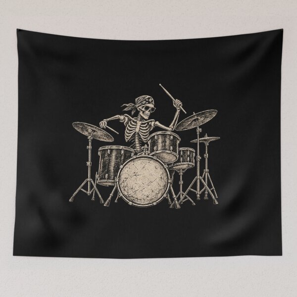 Item preview, Skeleton Drummer Wearing Sunglasses & Bandana – Vintage Rock Drum Set designed and sold by SOUFIANE1991.