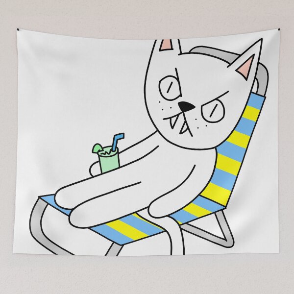 Item preview, mean cat beach chair - white designed and sold by motherbrainart.
