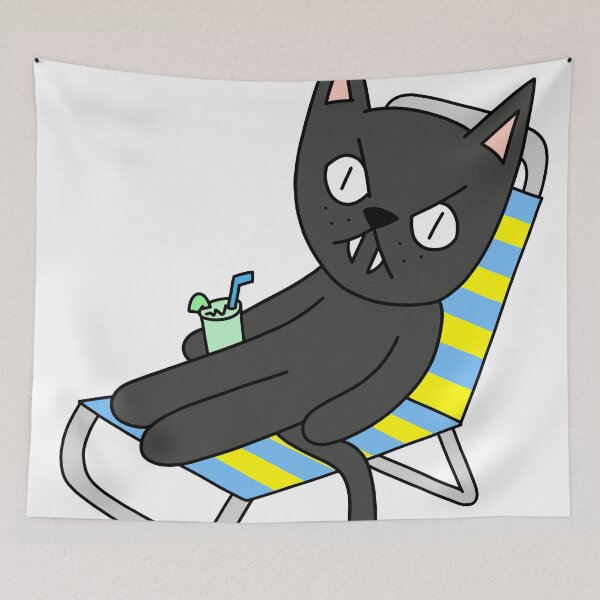 Item preview, mean cat beach chair - black designed and sold by motherbrainart.