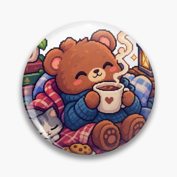 Item preview, Cozy Bear & Coffee – Cute Cozy Pixel Art designed and sold by Handmade--Heaven.