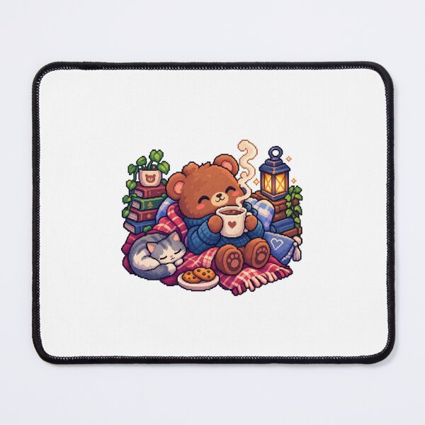 Item preview, Cozy Bear & Coffee – Cute Cozy Pixel Art designed and sold by Handmade--Heaven.