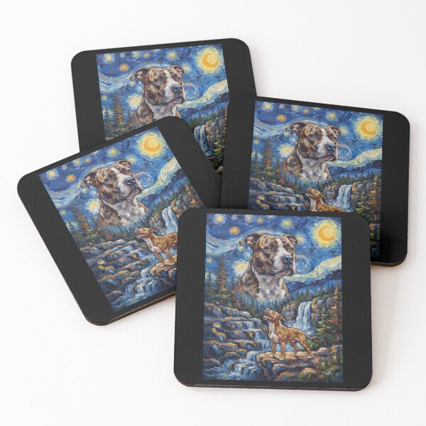 Item preview, American Pit Bull Terrier Howling Moon Starry Night Van Gogh Art Animal Lover designed and sold by dian-rody-crest.