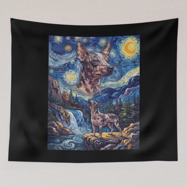 Item preview, American Hairless Terrier Howling Moon Starry Night Van Gogh Art Animal Lover designed and sold by dian-rody-crest.