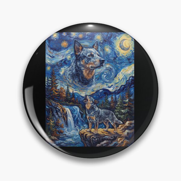Item preview, Australian Cattle Dog Howling Moon Starry Night Van Gogh Art Animal Lover designed and sold by dian-rody-crest.