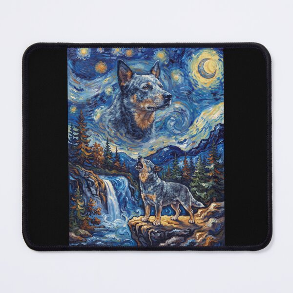 Item preview, Australian Cattle Dog Howling Moon Starry Night Van Gogh Art Animal Lover designed and sold by dian-rody-crest.