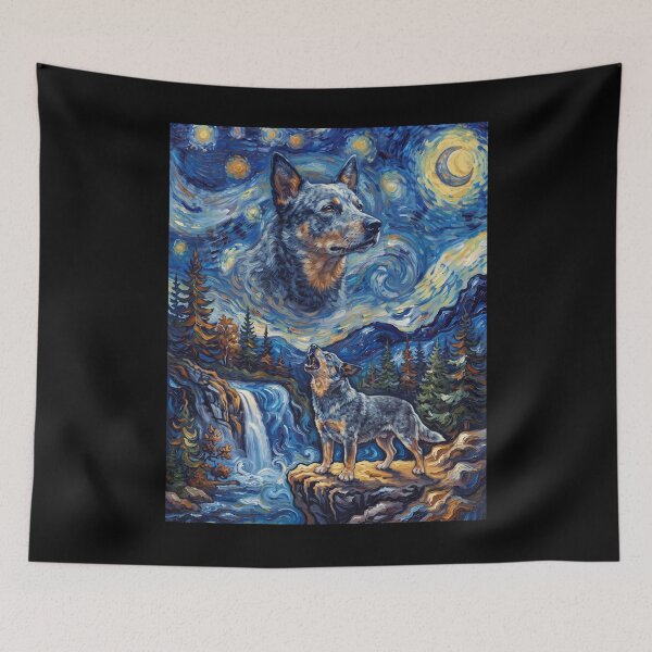 Item preview, Australian Cattle Dog Howling Moon Starry Night Van Gogh Art Animal Lover designed and sold by dian-rody-crest.