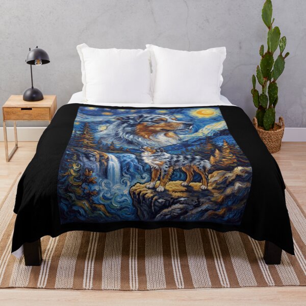 Item preview, Australian Shepherd Howling Moon Starry Night Van Gogh Art Dog Lover designed and sold by dian-rody-crest.