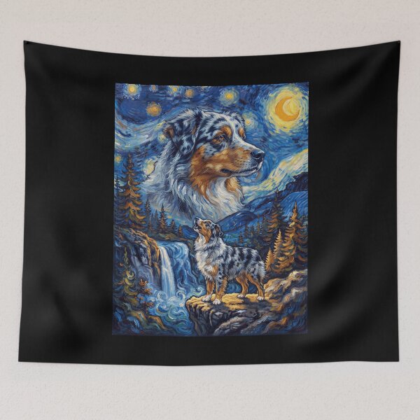 Item preview, Australian Shepherd Howling Moon Starry Night Van Gogh Art Dog Lover designed and sold by dian-rody-crest.