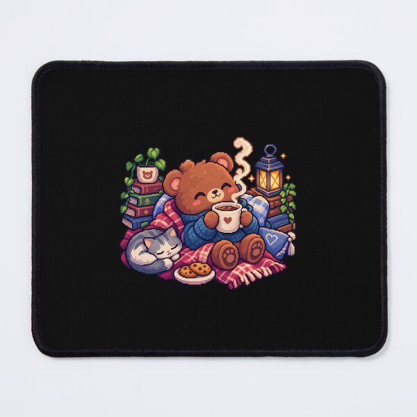 Item preview, Copy of Cozy Bear & Coffee – Cute Cozy Pixel Art - Black Edition designed and sold by Handmade--Heaven.