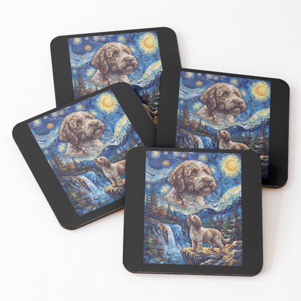 Item preview, Barbet Howling Moon Starry Night Van Gogh Art Animal Lover designed and sold by dian-rody-crest.