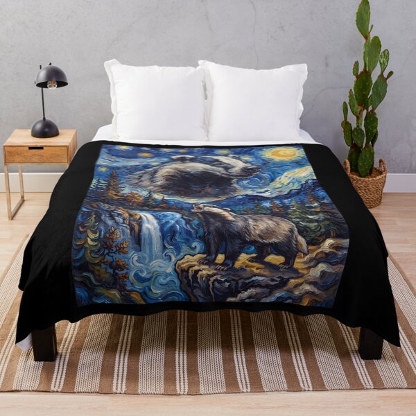 Item preview, Badger Howling Moon Starry Night Van Gogh Art Animal Lover designed and sold by dian-rody-crest.