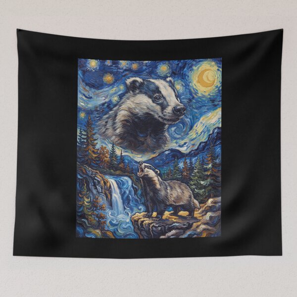 Item preview, Badger Howling Moon Starry Night Van Gogh Art Animal Lover designed and sold by dian-rody-crest.