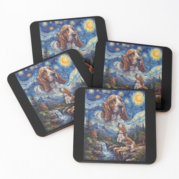 Item preview, Basset Hound Howling Moon Starry Night Van Gogh Art Dog Lover designed and sold by dian-rody-crest.