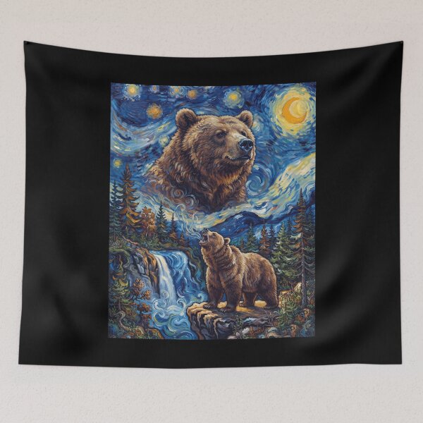 Item preview, Bear Howling Moon Starry Night Van Gogh Art Animal Lover designed and sold by dian-rody-crest.
