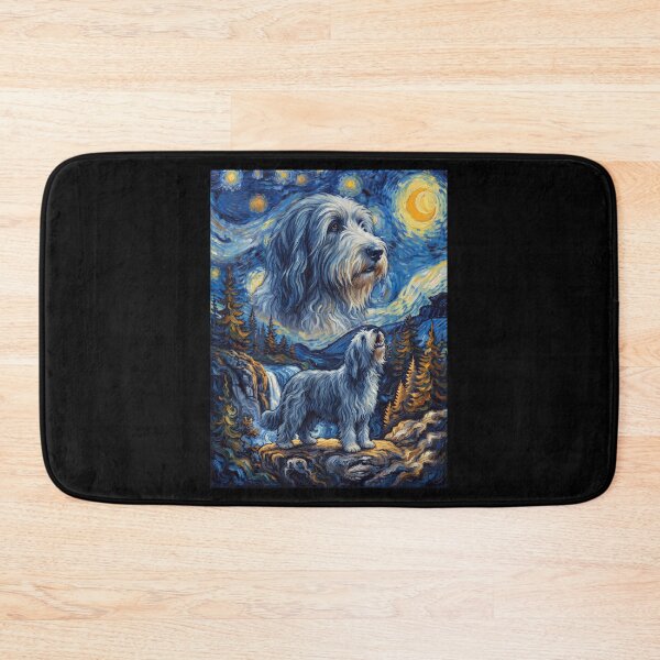 Aperçu de l'œuvre Bearded Collie Hurlement de lune Nuit étoilée Art de Van Gogh Amoureux des animaux créée et vendue par dian-rody-crest.