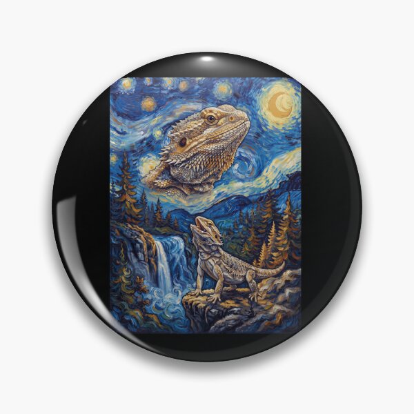 Aperçu de l'œuvre Dragon barbu Hurlement de lune Nuit étoilée Art de Van Gogh Amoureux des animaux créée et vendue par dian-rody-crest.