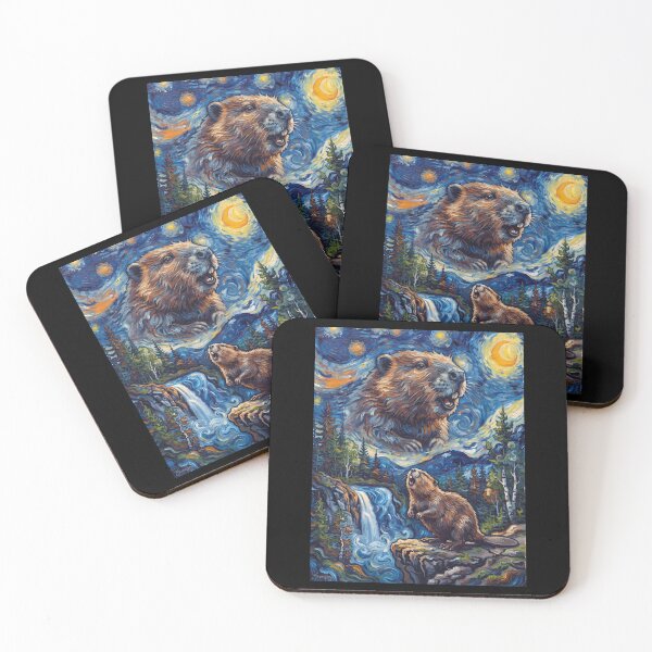 Item preview, Beaver Howling Moon Starry Night Van Gogh Art Animal Lover designed and sold by dian-rody-crest.